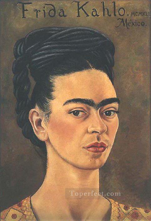 Autorretrato con vestido rojo y dorado feminismo Frida Kahlo Pintura al óleo